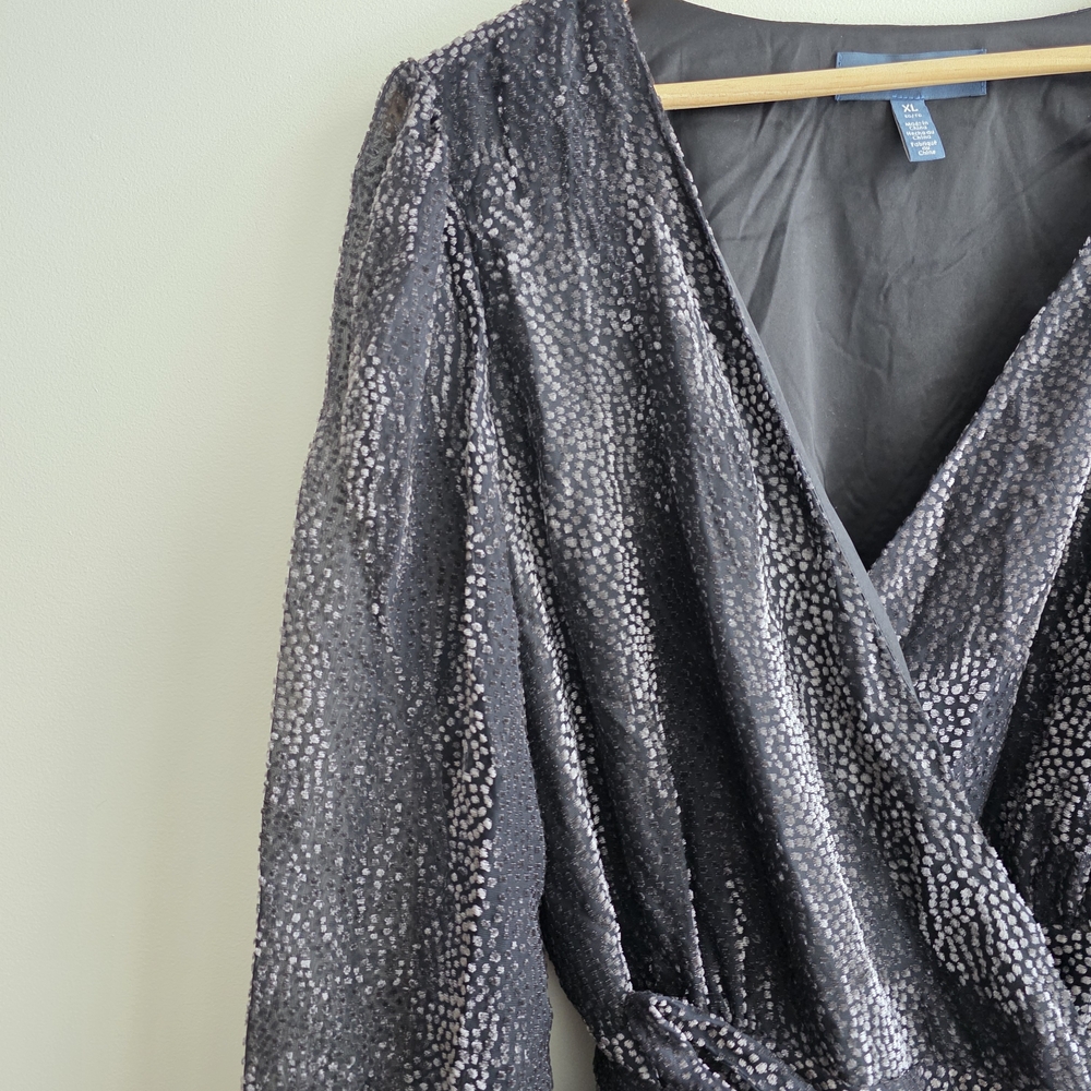 Modcloth Womens Wrap Dress Size XL Gray Velvet Burnout Indie Sleeze Fairy Grunge